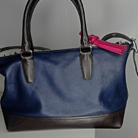 Coach Molly Purse Two-Tone Leather Satchel Bag — Navy Blue & Hot Pink 21134 - Picture 8 of 16
